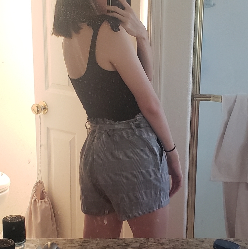 Gray plaid paperbag highwaisted shorts